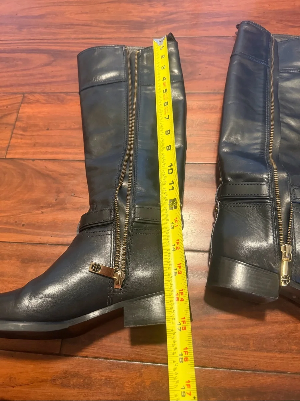 Tory Burch Black Leather Riding Boots with Gold Buckle - Picture 9 of 13